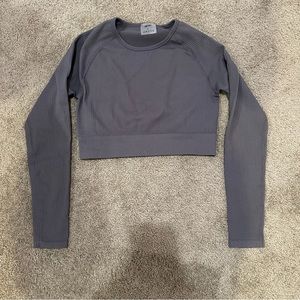 Aim’n Concrete Ribbed Seamless Crop Long Sleeve Grey Cropped Aimn
